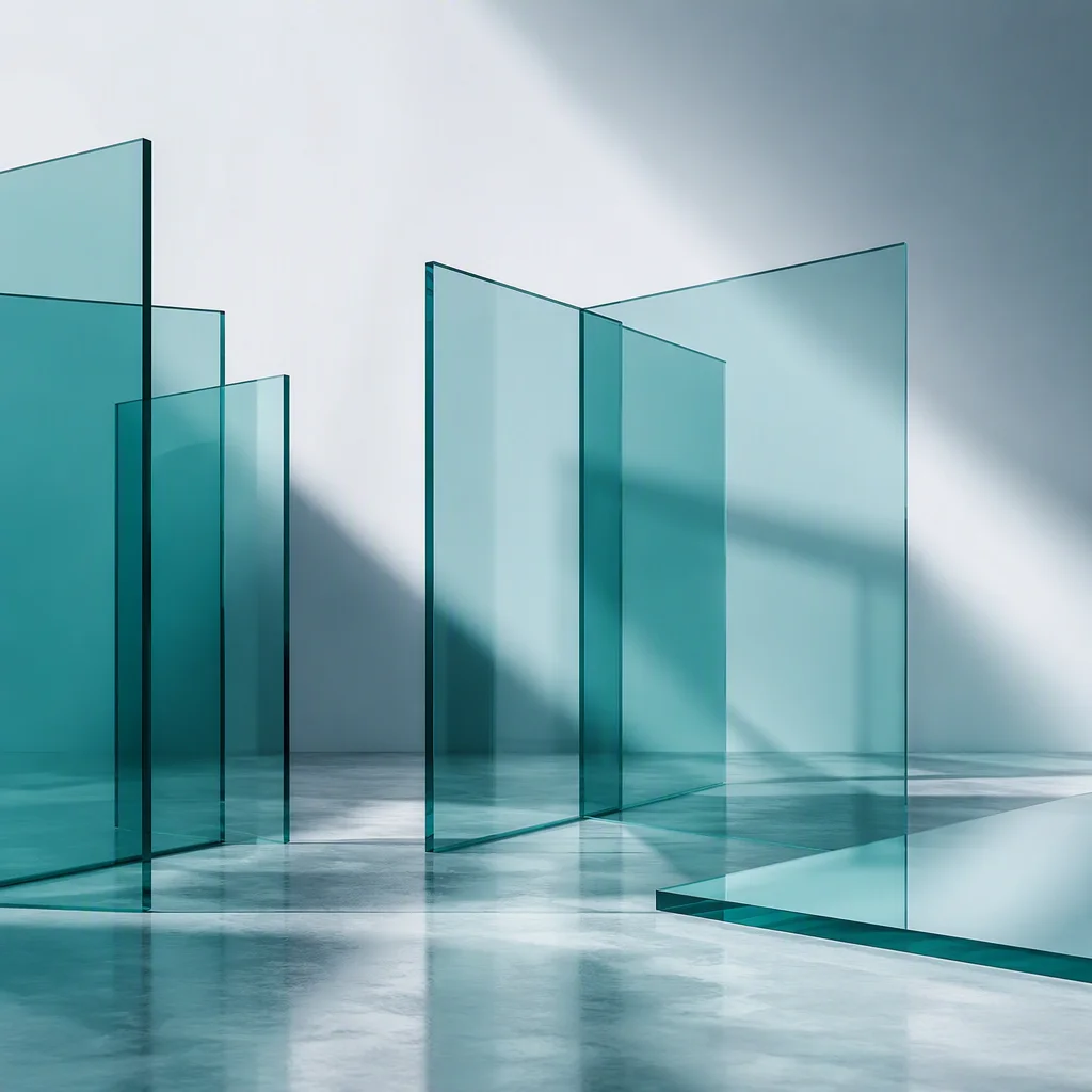 Teal glass panels